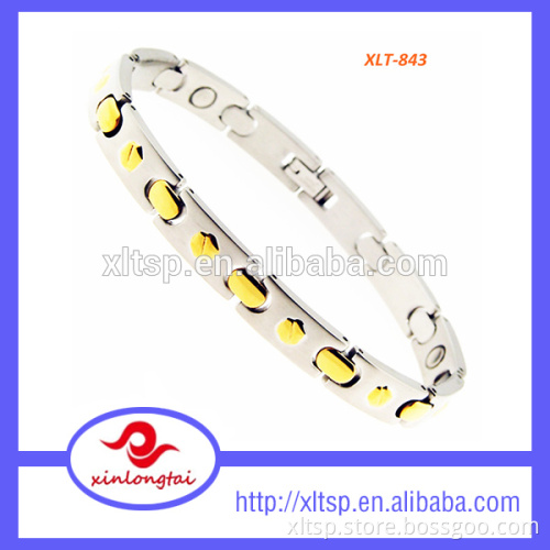 XLT-843 Gold Titanium Mens Magnetic Bracelet with 4 in 1